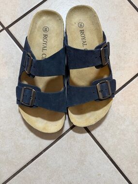 Men's Navy Double-Buckle Slide Sandals
